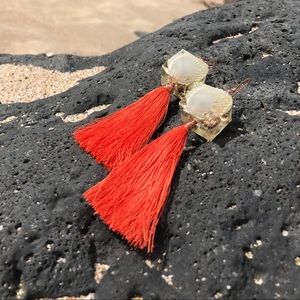 Real Seashell Square Coral Mermaid Tassel Earrings